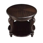 Table d'appoint ronde bicolore Hostack 22'', Table d'appoint de canapé en bois massif avec étagère pour salon, Espresso