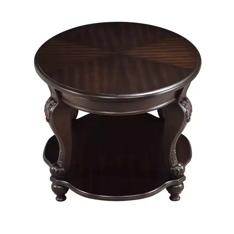Table d'appoint ronde bicolore Hostack 22'', Table d'appoint de canapé en bois massif avec étagère pour salon, Espresso