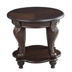 Table d'appoint ronde bicolore Hostack 22'', Table d'appoint de canapé en bois massif avec étagère pour salon, Espresso