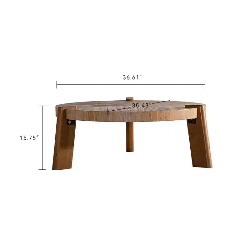Table basse ronde en bois CLIHOME pour salon, Table basse rustique naturelle pour appartement