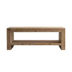 Table basse rectangulaire CLIHOME en bois massif, grande table basse rustique à 2 niveaux avec étagère de rangement, pour bureau et appartement