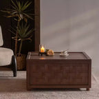 Table Basse de Ferme CLIHOME avec Rangement, Grande Table Basse Carrée pour Salon, Marron