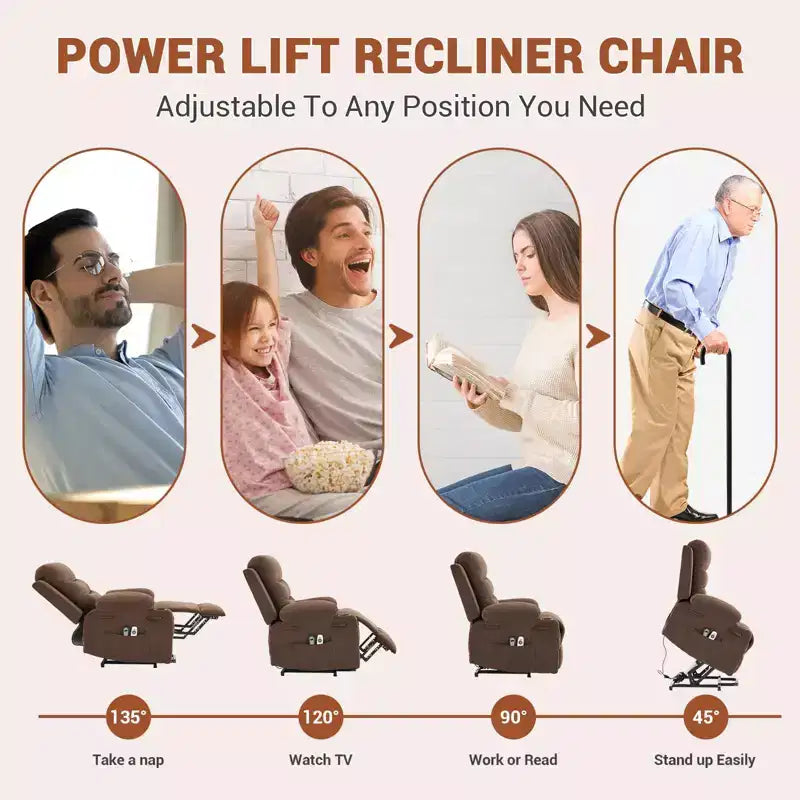 Fauteuil inclinable électrique surdimensionné GustoWave avec massage et chaleur pour personnes âgées, grand fauteuil inclinable, canapé inclinable individuel.
