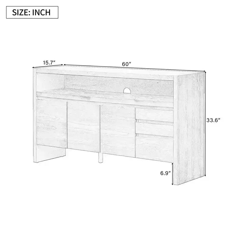 Luxystar Buffet de cuisine moderne 60" avec étagère ouverte et tiroirs, naturel