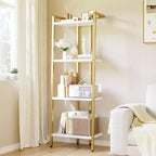 Acekool 4-Tier Gold Bookshelf, Narrow Display Shelf with Marble-Textured Shelves and Metal Frame, Bookcase for Bedroom or Office