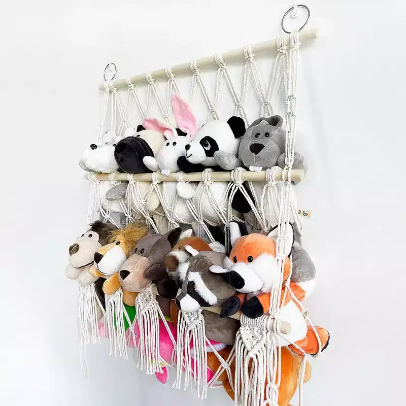 TROPOW Organisateur pour animaux en peluche, en macramé bohème, filet, pour chambre d'enfant, salle de jeux, chambre à coucher