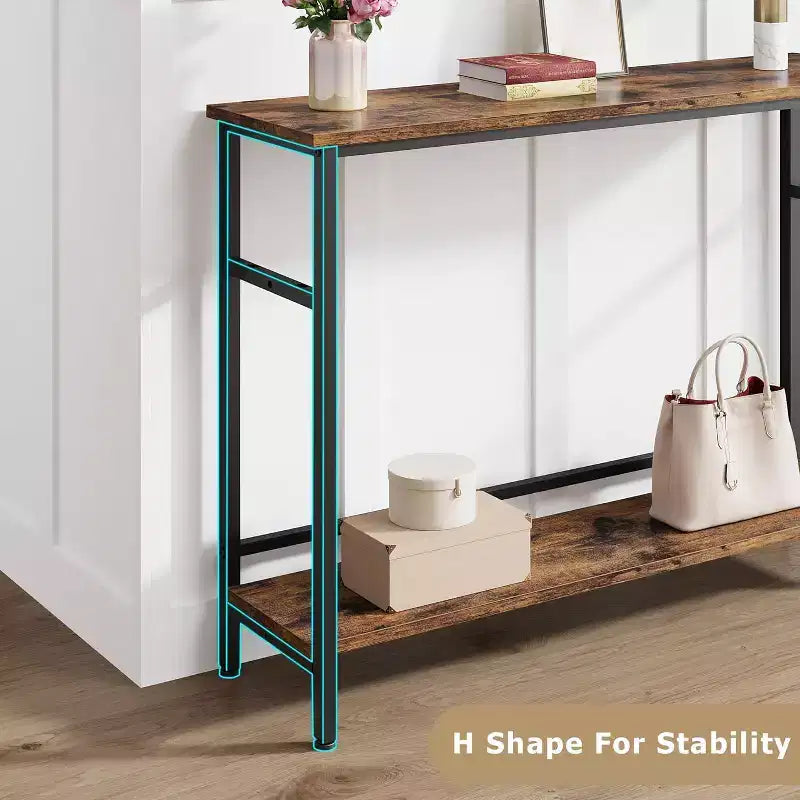 Console de 39 po, table de canapé étroite à 2 niveaux, table derrière le canapé avec étagère réglable, console de salon, couloir, entrée