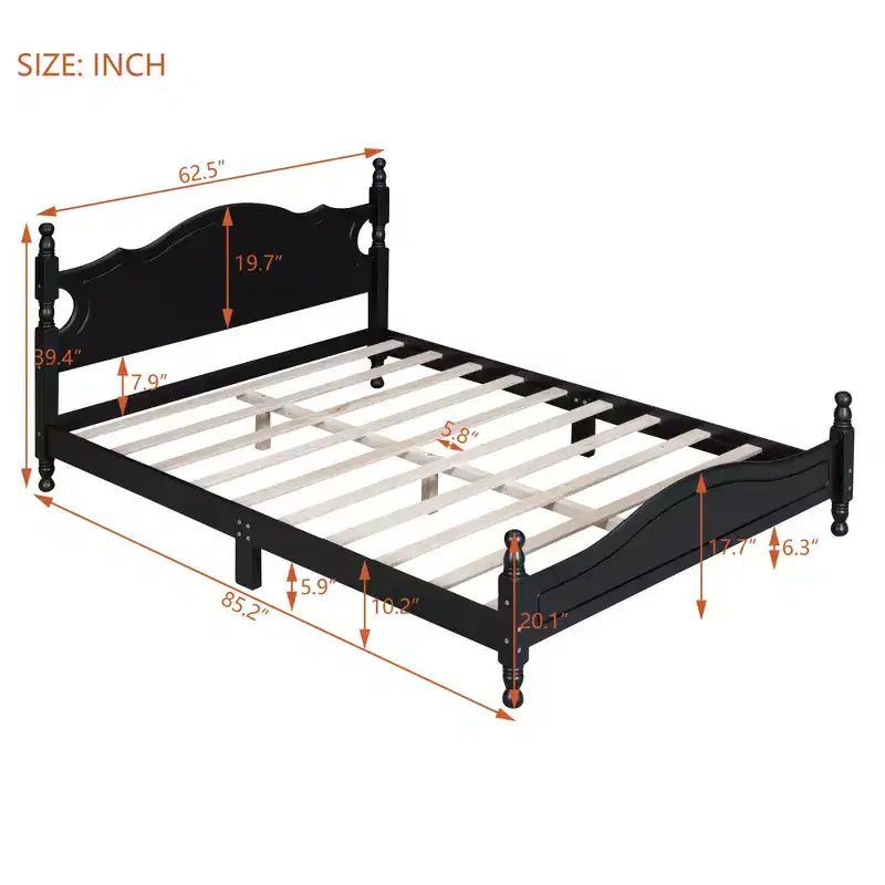 Bellemave Cadre de lit rustique rétro taille Queen, cadre de lit taille Queen avec tête de lit, noir