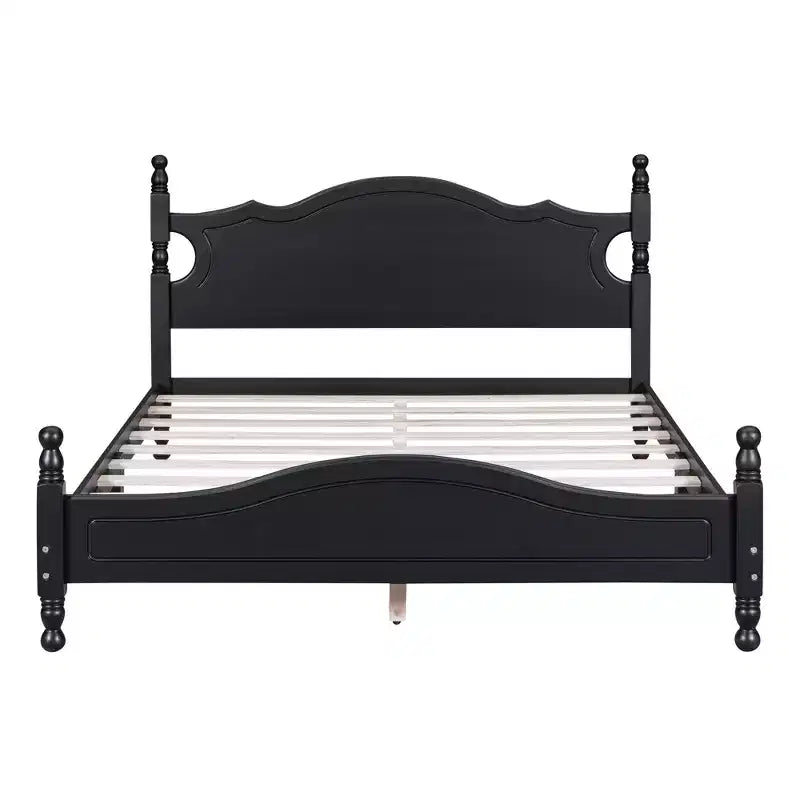 Bellemave Cadre de lit rustique rétro taille Queen, cadre de lit taille Queen avec tête de lit, noir
