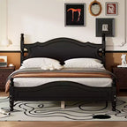 Bellemave Cadre de lit rustique rétro taille Queen, cadre de lit taille Queen avec tête de lit, noir