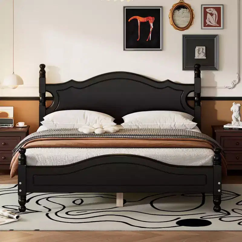 Bellemave Cadre de lit rustique rétro taille Queen, cadre de lit taille Queen avec tête de lit, noir