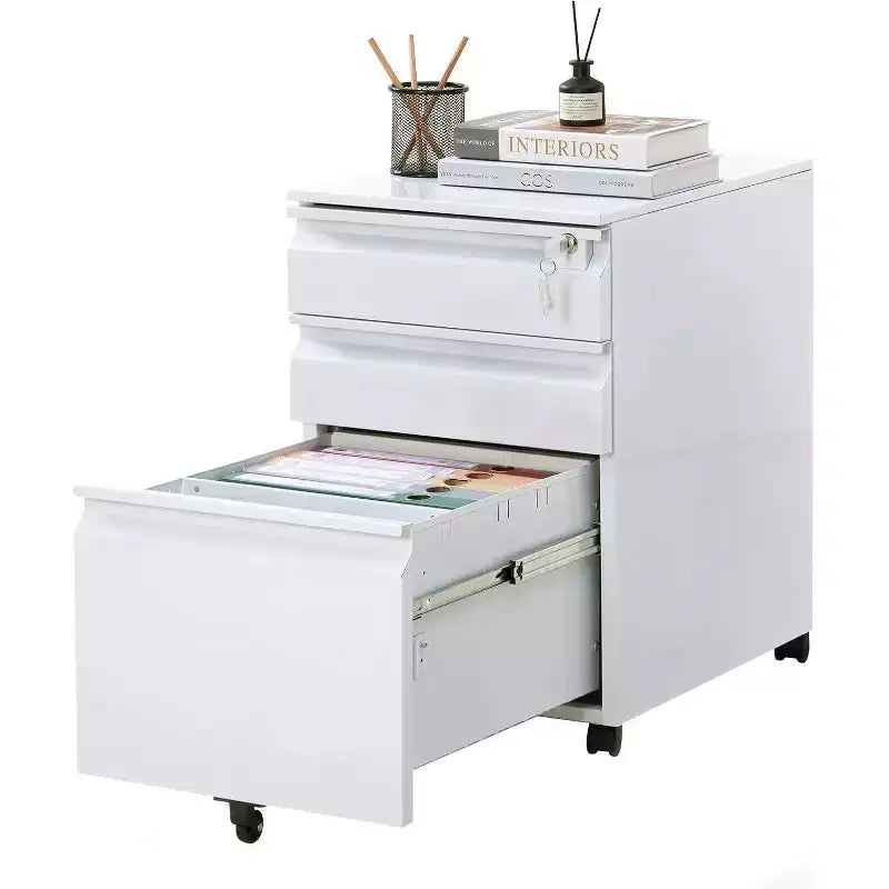 Acekool Caisson de bureau mobile à 3 tiroirs – Rangement verrouillable avec roulettes anti-basculement, compatible avec les dossiers lettres/format légal/A4, organisateur sous le bureau, noir