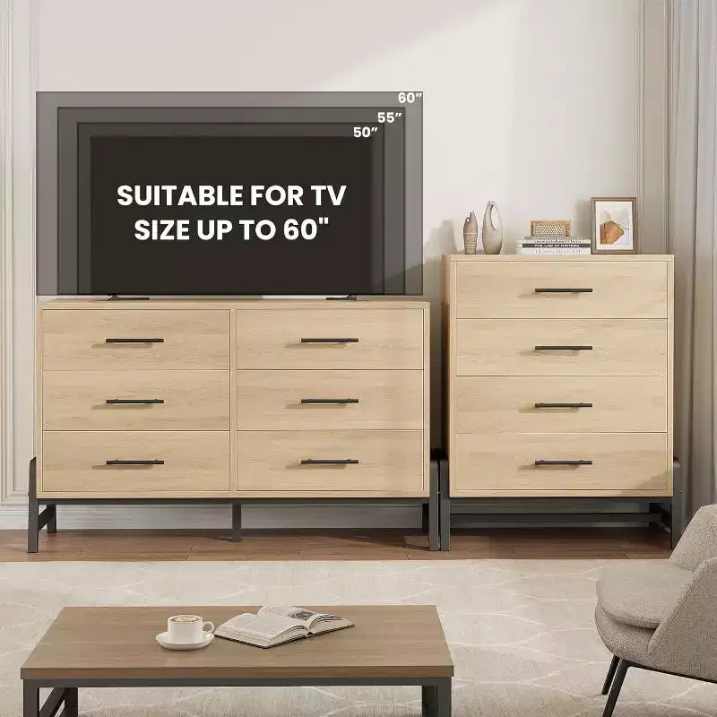 Commode de rangement Coolmee à 6 tiroirs avec base métallique robuste