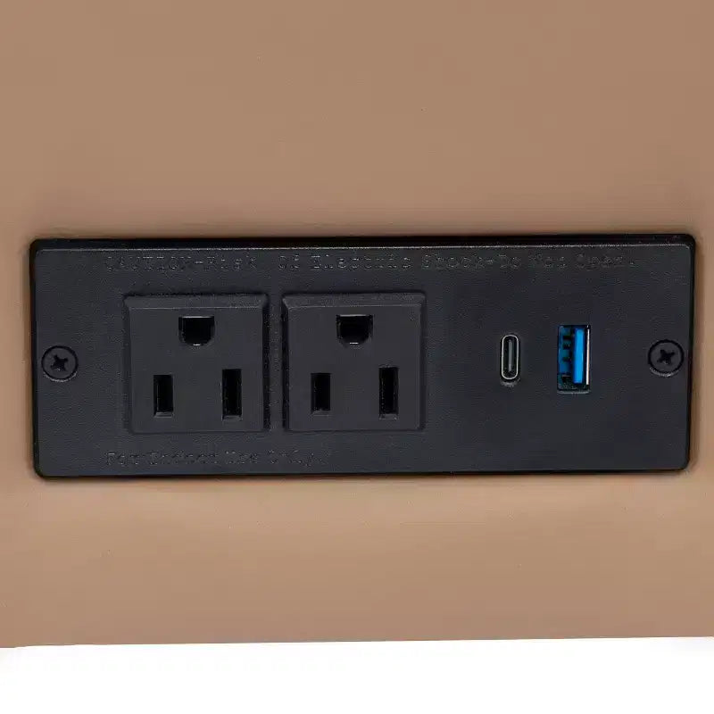Fauteuil de réception HERCULES Artemis rembourré à accoudoir droit de Flash Furniture, 2 prises CA/1 port USB/1 port USB-C et pieds en bois de noyer avec patin de sol réglable