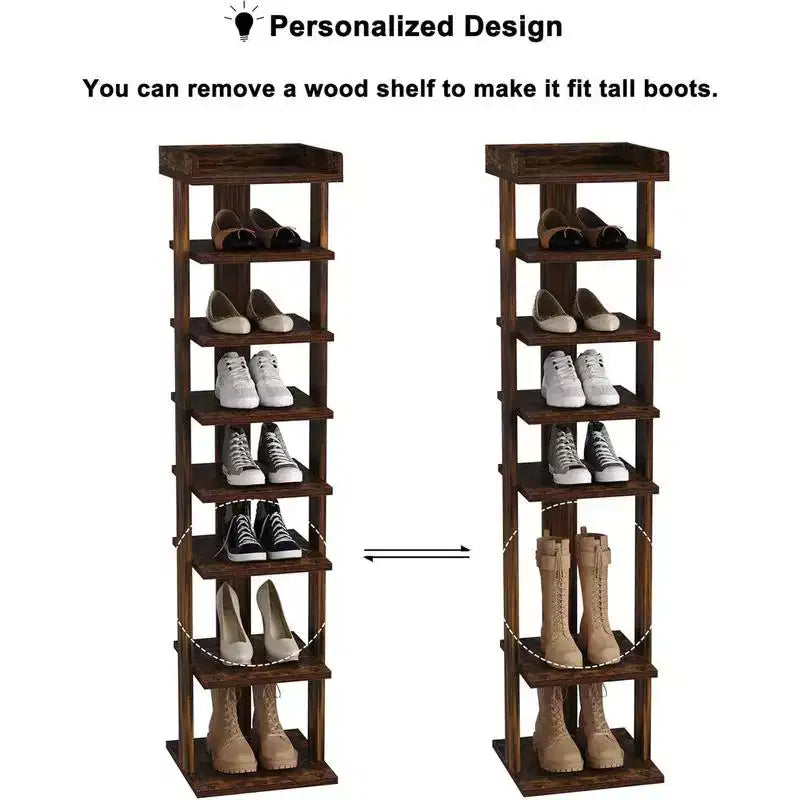 Tree City - Meuble à Chaussures Vertical en Bois à 7 Niveaux de 114 cm pour Entrée, Placard et Petits Espaces, Peut Contenir 7 à 10 Paires