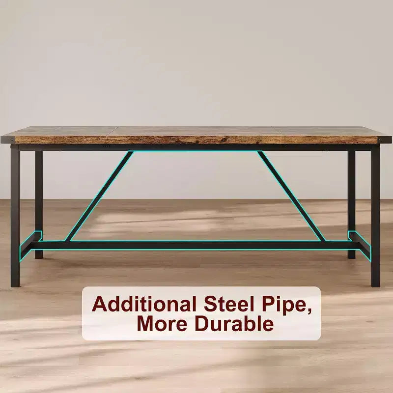 Grande table de cuisine rectangulaire de 180 cm, table à manger en bois de style rustique pour 8 personnes, table de dîner moderne pour la maison, le bureau, la salle à manger, le salon