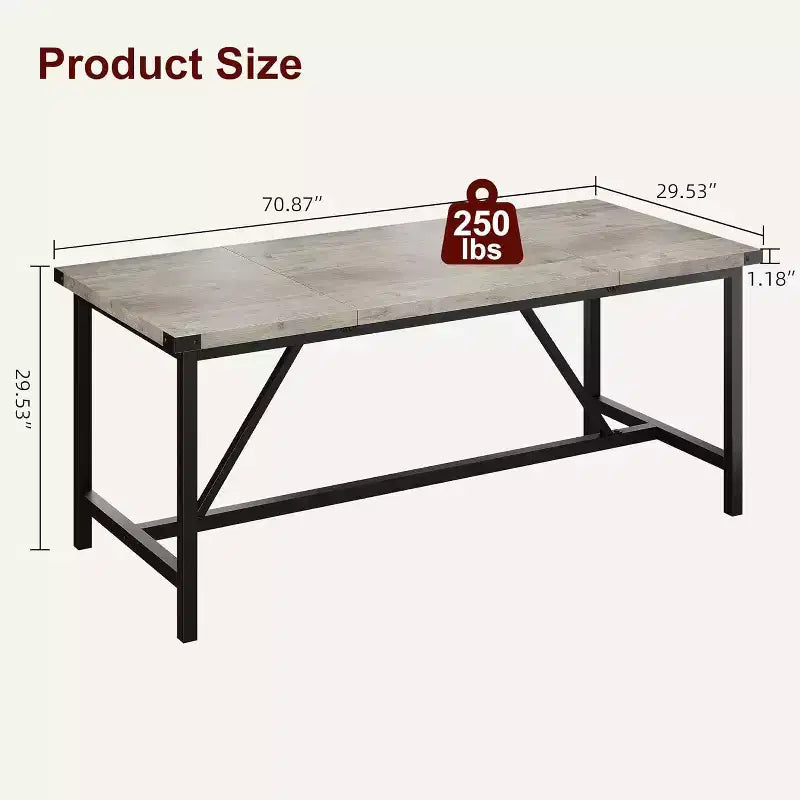 Grande table de cuisine rectangulaire de 180 cm, table à manger en bois de style rustique pour 8 personnes, table de dîner moderne pour la maison, le bureau, la salle à manger, le salon
