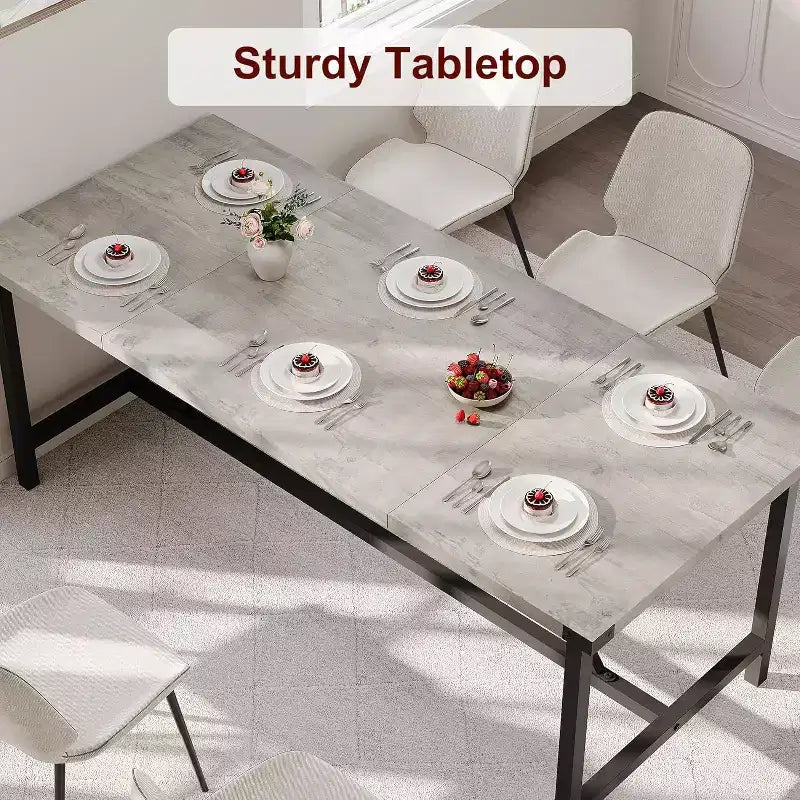 Grande table de cuisine rectangulaire de 180 cm, table à manger en bois de style rustique pour 8 personnes, table de dîner moderne pour la maison, le bureau, la salle à manger, le salon