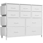 Dresser, 10 Drawer Storage Tower - TV Stand with Fabric Bins, Steel Frame, Wood Top for Bedroom, Kids Room