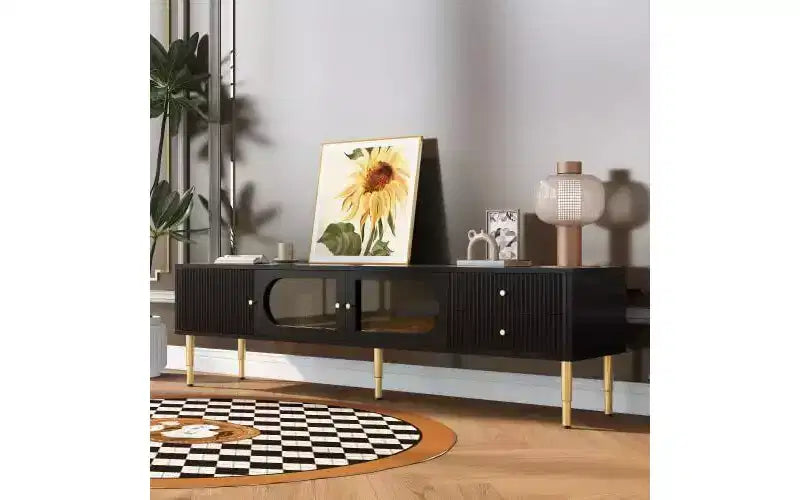 Meuble TV Acekool avec tiroirs de rangement et armoires, console multimédia facile à assembler pour téléviseurs jusqu'à 80 pouces, blanc