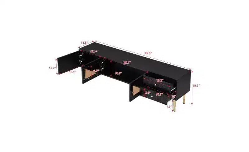 Meuble TV Acekool avec tiroirs de rangement et armoires, console multimédia facile à assembler pour téléviseurs jusqu'à 80 pouces, blanc