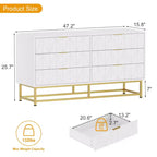 Commode étroite et moderne à 6 tiroirs en tissu avec poignée dorée pour chambre, dressing et salon