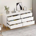Commode étroite et moderne à 6 tiroirs en tissu avec poignée dorée pour chambre, dressing et salon