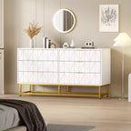 Commode étroite et moderne à 6 tiroirs en tissu avec poignée dorée pour chambre, dressing et salon