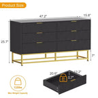 Commode étroite et moderne à 6 tiroirs en tissu avec poignée dorée pour chambre, dressing et salon