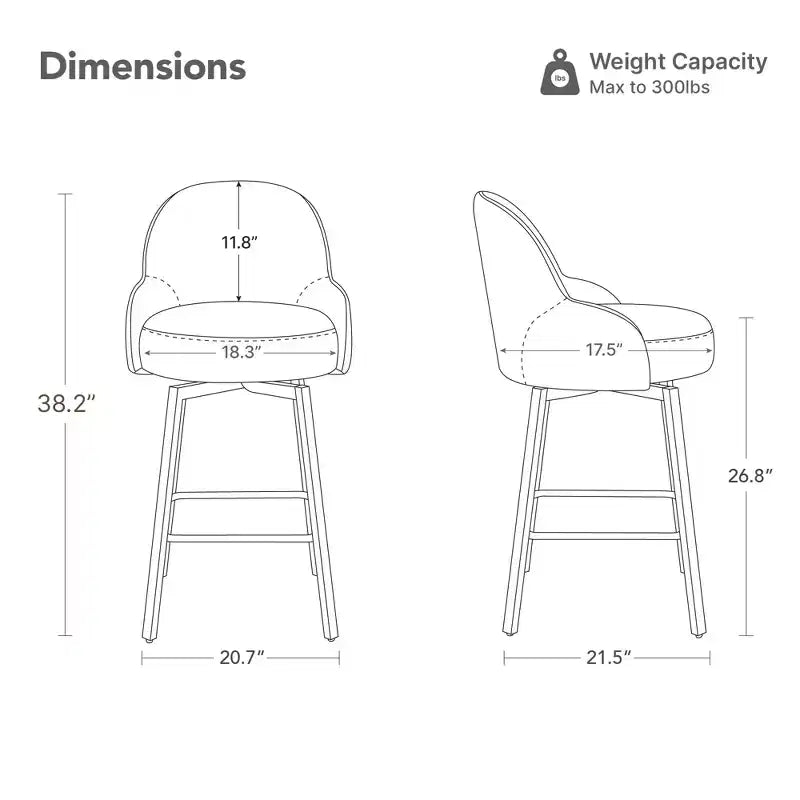 Tabouret de comptoir pivotant moderne Spruce&Spring avec dossier bas incurvé et assise rembourrée moelleuse