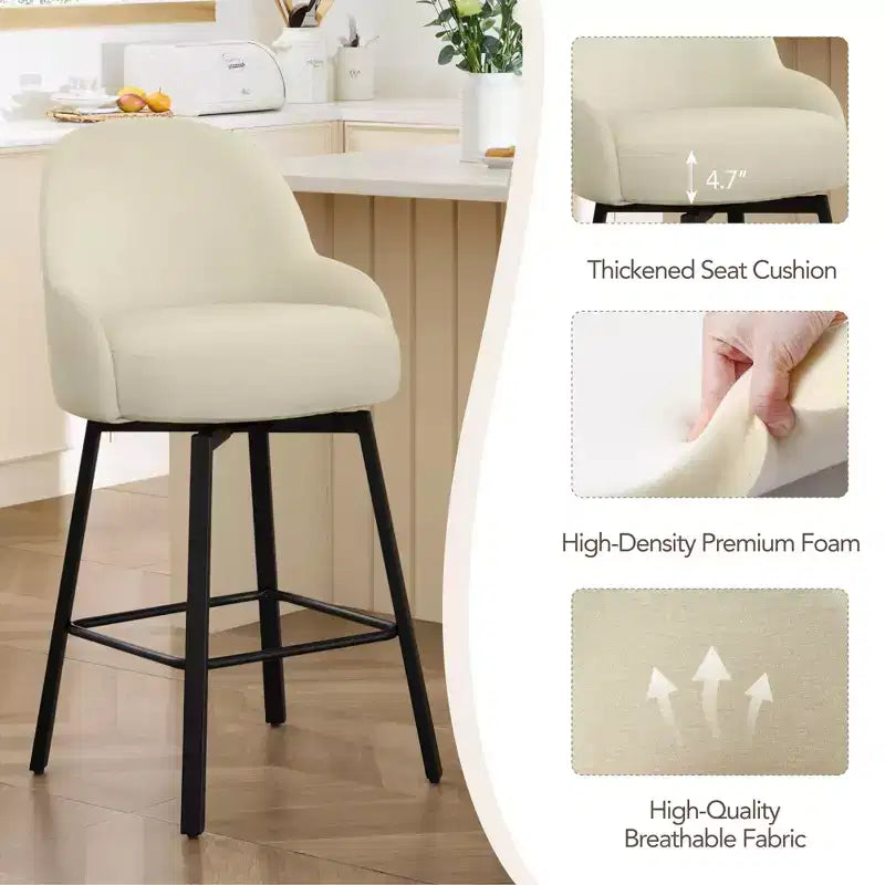 Tabouret de comptoir pivotant moderne Spruce&Spring avec dossier bas incurvé et assise rembourrée moelleuse