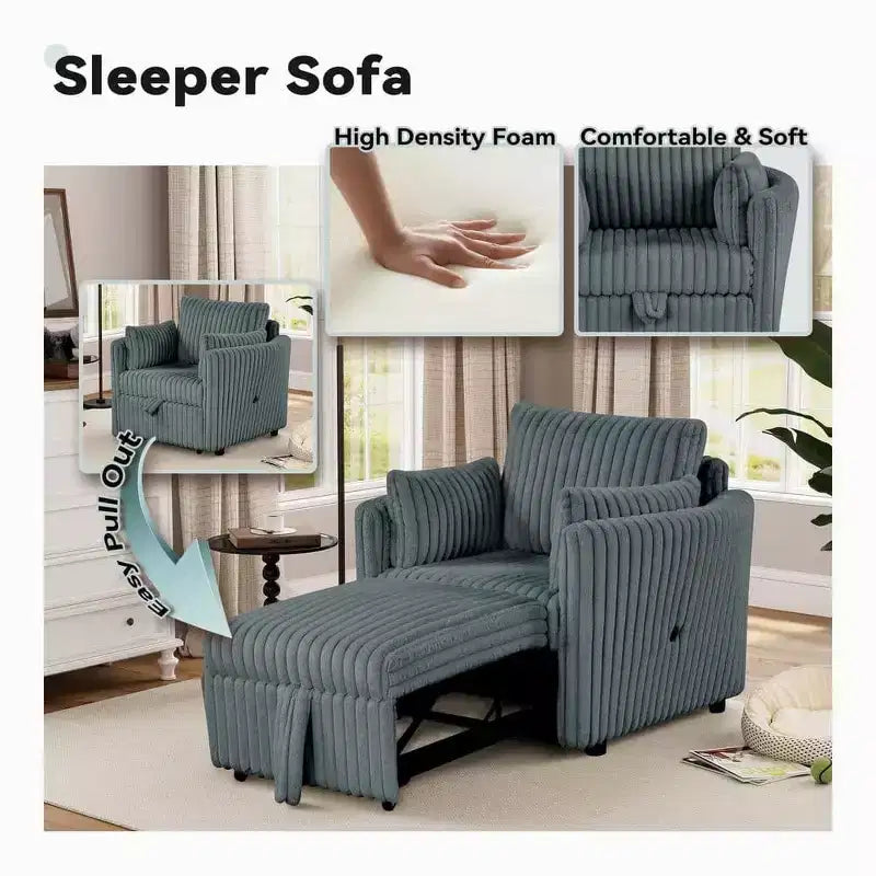Fauteuil convertible CLIHOME avec USB et 2 oreillers, Canapé-lit une place, Canapé-lit gigogne
