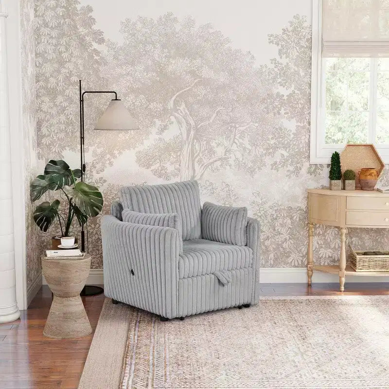 Fauteuil convertible CLIHOME avec USB et 2 oreillers, Canapé-lit une place, Canapé-lit gigogne