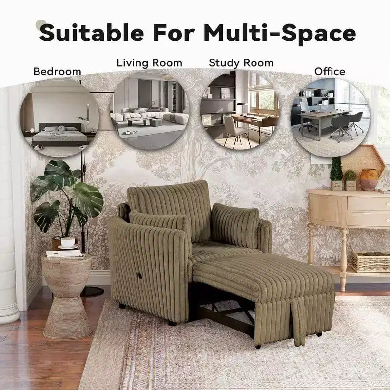Fauteuil convertible CLIHOME avec USB et 2 oreillers, Canapé-lit une place, Canapé-lit gigogne