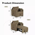 Fauteuil convertible CLIHOME avec USB et 2 oreillers, Canapé-lit une place, Canapé-lit gigogne