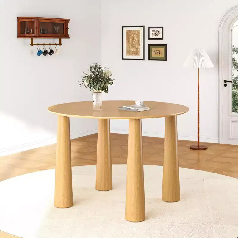 PexFix Table à manger ronde 45" pour 4 personnes avec plateau à bords incurvés et 4 pieds coniques, pour salon, salle à manger, café, bureau, robuste, couleur naturelle