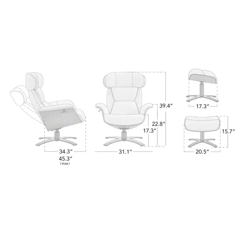 Fauteuil inclinable pivotant Spruce&Spring avec pouf et appuie-tête réglable