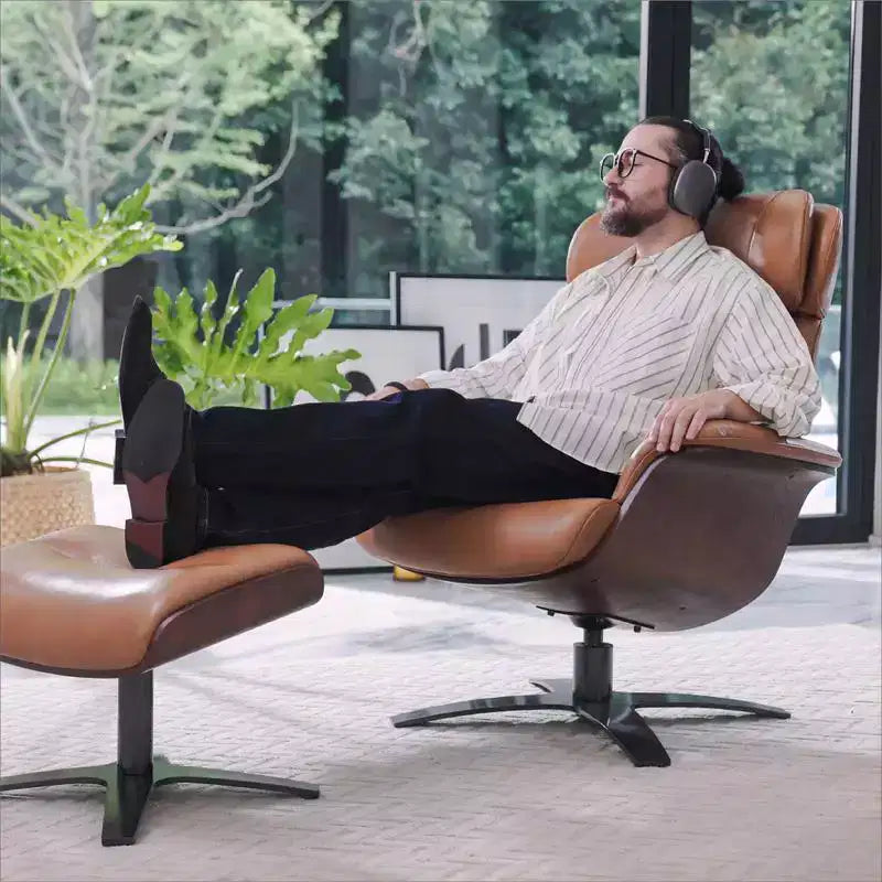 Fauteuil inclinable pivotant Spruce&Spring avec pouf et appuie-tête réglable