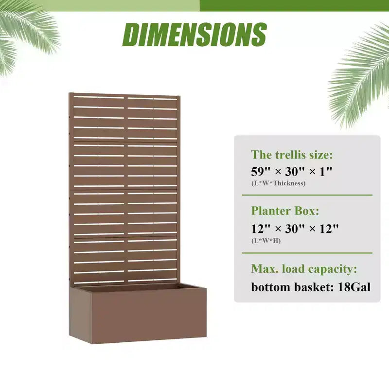 MAYEERTY Jardinière en fer forgé marron avec treillis (persiennes classiques), 59x30x12, Solution de plantation extérieure durable 4 pièces