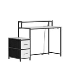 Bureau de jeu LED Famapy, avec cadre en métal, prise de courant intégrée, tiroirs et double plateau surélevé