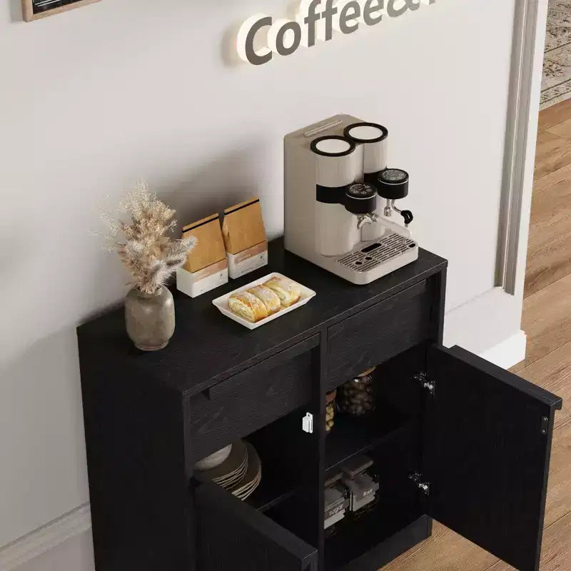 31,5 Meuble de Rangement Buffet, Meuble de Bar à Café d'Entrée avec 2 Tiroirs, Meuble Bas en Bois, Table Console Multimédia pour Salon