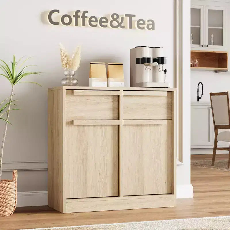31,5 Meuble de Rangement Buffet, Meuble de Bar à Café d'Entrée avec 2 Tiroirs, Meuble Bas en Bois, Table Console Multimédia pour Salon