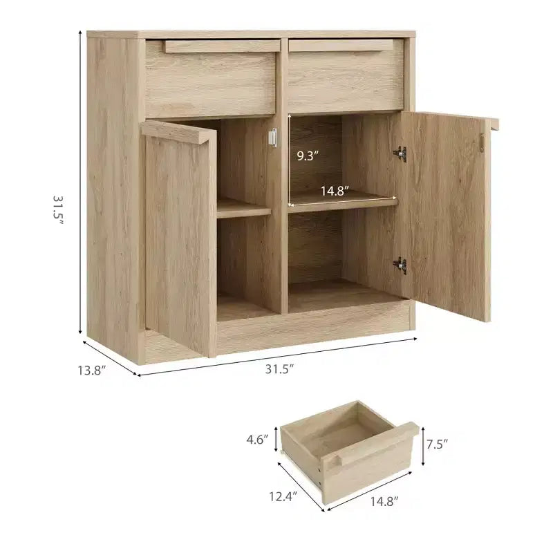 31,5 Meuble de Rangement Buffet, Meuble de Bar à Café d'Entrée avec 2 Tiroirs, Meuble Bas en Bois, Table Console Multimédia pour Salon