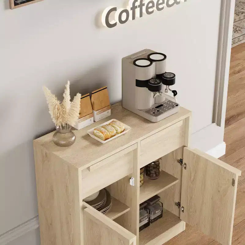 31,5 Meuble de Rangement Buffet, Meuble de Bar à Café d'Entrée avec 2 Tiroirs, Meuble Bas en Bois, Table Console Multimédia pour Salon