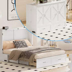 Lit escamotable moderne Queen Size Mjkone avec ports USB, tiroirs et matelas de 12 cm