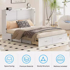 Lit escamotable moderne Queen Size Mjkone avec ports USB, tiroirs et matelas de 12 cm