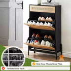 Meuble à chaussures d'entrée avec 2 tiroirs basculants, Organisateur de chaussures en bois mince et autonome, Meuble à chaussures fermé peu encombrant pour couloir, hall d'entrée, appartement