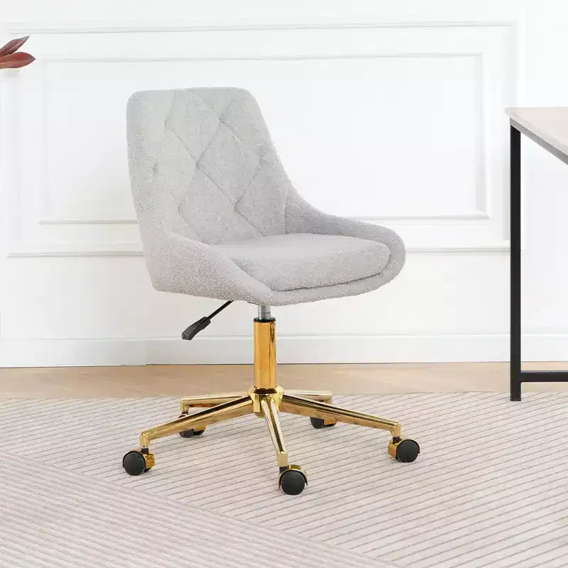 Okak Chaise de Bureau Moderne Réglable en Polaire Teddy, Meuble de Salon, Petite Chaise Pivotante pour Bureau, Étude, Studio