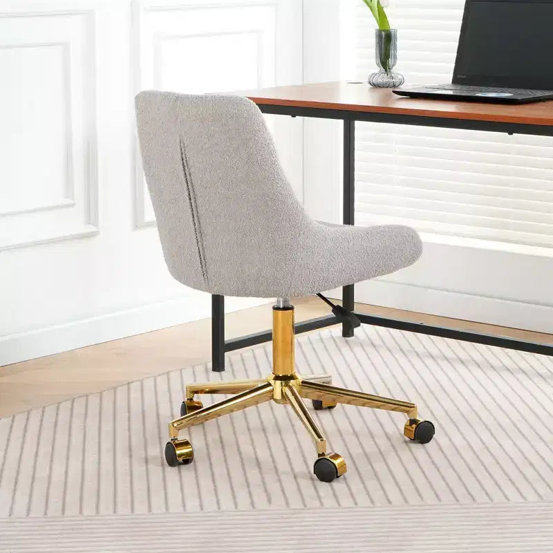 Okak Chaise de Bureau Moderne Réglable en Polaire Teddy, Meuble de Salon, Petite Chaise Pivotante pour Bureau, Étude, Studio