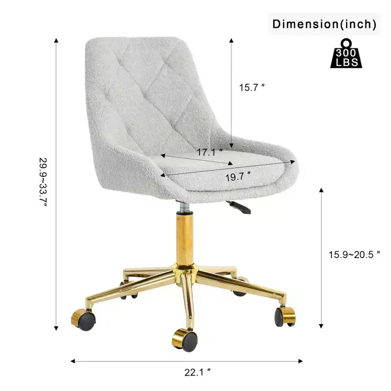Okak Chaise de Bureau Moderne Réglable en Polaire Teddy, Meuble de Salon, Petite Chaise Pivotante pour Bureau, Étude, Studio